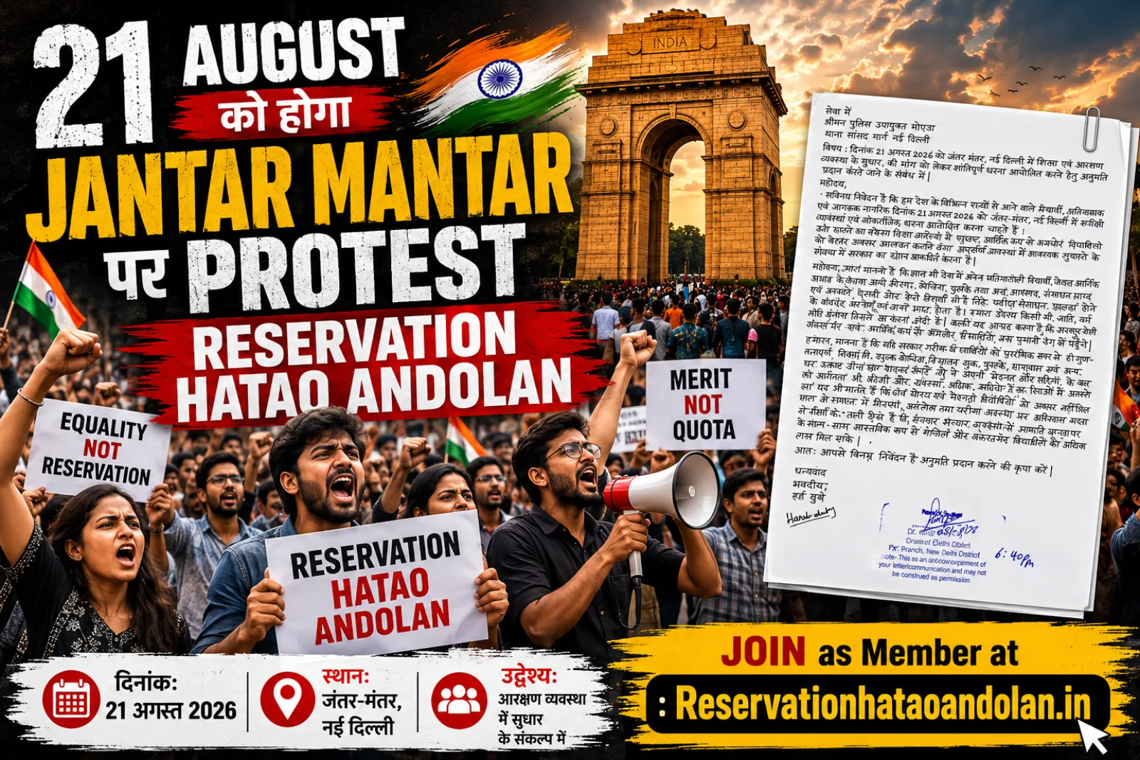 21 August Jantar Mantar event poster